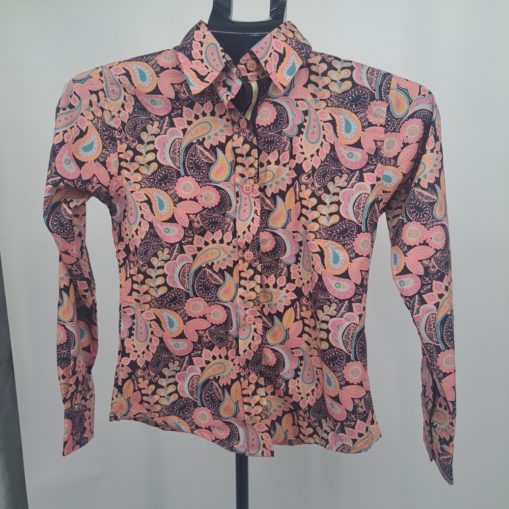 Royal Highness Equestrian Girls Peach Paisley Western Shirt 38364 Cowgirl Boho